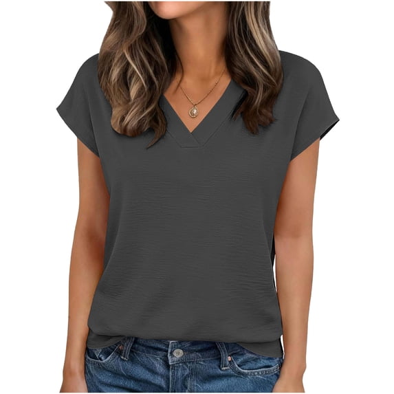 Cilsoka Summer Shirts for Women Solid Basic Tops Short Sleeve Casual V Neck Pullover Basic Tee Shirt Blouse Dressy Casual