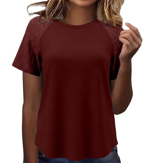 Cilsoka Summer Tops for Women 2026 Trendy Short Sleeve Shirts Crew Neck Tops Curved Hem Fashion Clothing