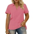 thumbnail image 1 of Cilsoka Summer Tops for Women Plus Size Collared V Neck Polo Shirts Flowy Tunics Trendy Short Sleeve Dressy Blouses, 1 of 6