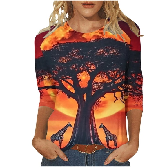 Cilsoka T Shirts for Women Loose Fit Graphic Womens Tops Dressy Casual 3/4 Sleeve Vintage Shirts for Women 1980 Cotton Pullover Shirts for Women My Orders past Orders