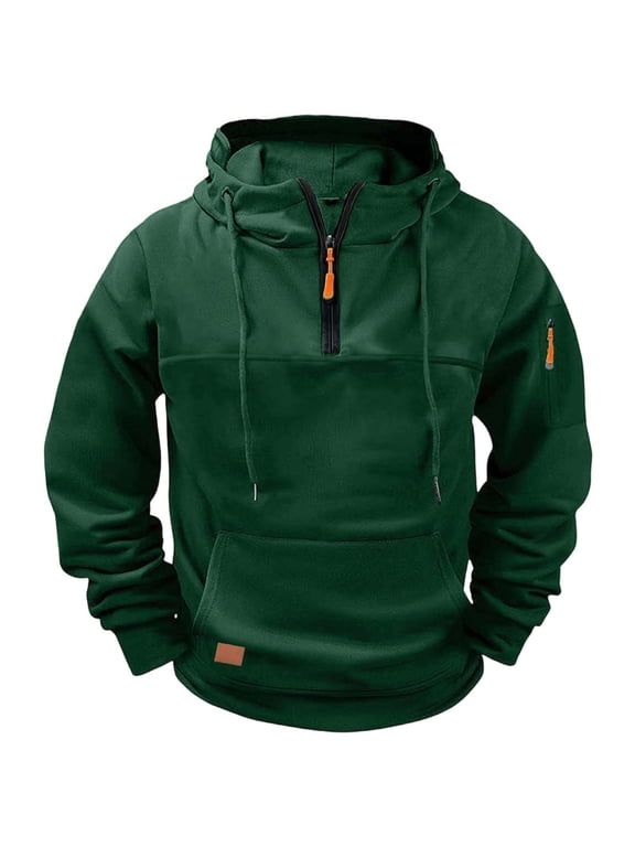 Tactical Hoodies for Men Half Zipper Pullover Hooded Athletic Work Sweatshirts Long Sleeve Fashion Hip Hop Streetwear