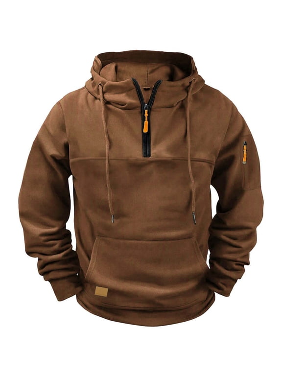 Tactical Hoodies for Men Half Zipper Pullover Hooded Athletic Work Sweatshirts Long Sleeve Fashion Hip Hop Streetwear