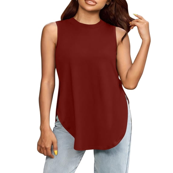Cilsoka Tank Top for Women Loose Fit Crew Neck Sleeveless Shirts Strap Lace Camisole Summer Tops Curved Hem ,2026 Fashion Trends