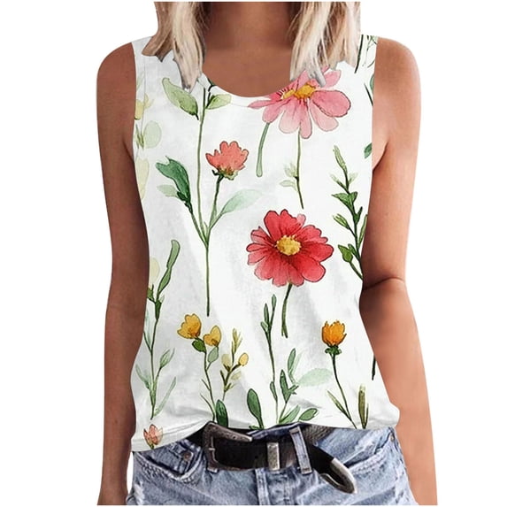 Cilsoka Tank Tops for Women Racerback Summer Sleeveless Casual Graphic Basic Top Shirts, Cotton Tank Top Women Spaghetti Strap