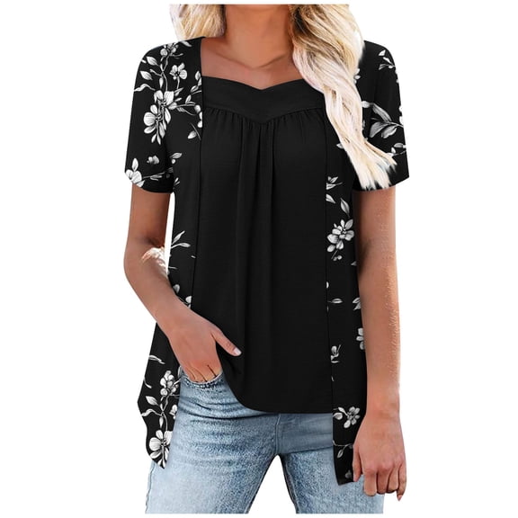 Cilsoka Tshirts Shirts for Women Gym Plus Size Tops for Women Sexy Women'S Long Summer Tunics Womens Short Sleeve Blouses Dressy My Orders Placed