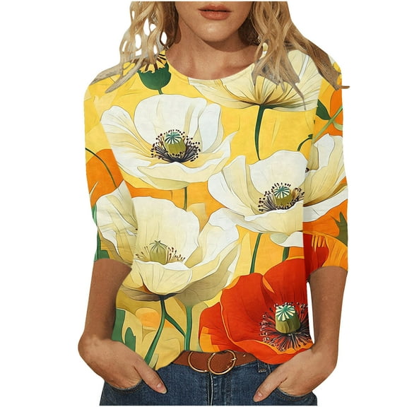 Cilsoka V Neck T Shirts for Women Loose Fit Womens Floral Tops Pink Womens Graphic Tees Y2k Womens Long Sleeve Blouse Plus Size My Orders past Orders