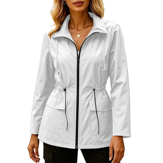Cilsoka Windbreaker Jacket Women Athletic Waterproof Waist Raincoat Lightweight Outdoor Hooded Rain Jacket with Pockets