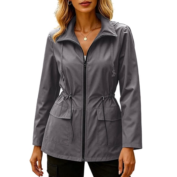 Cilsoka Windbreaker Jacket Women Athletic Waterproof Waist Raincoat Lightweight Outdoor Hooded Rain Jacket with Pockets