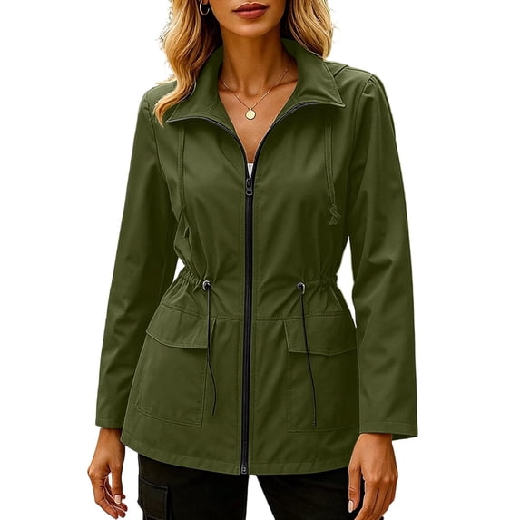 Cilsoka Windbreaker Jacket Women Athletic Waterproof Waist Raincoat Lightweight Outdoor Hooded Rain Jacket with Pockets