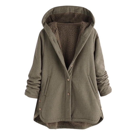 Cilsoka Women Button Down Long Hooded Cardigan Quilted Jackets Thicken Fleece Lined Down Jacket Oversized Winter Plus Size Cable Coats with Pockets