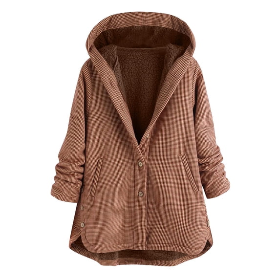 Cilsoka Women Button Down Long Hooded Cardigan Quilted Jackets Thicken Fleece Lined Down Jacket Oversized Winter Plus Size Cable Coats with Pockets