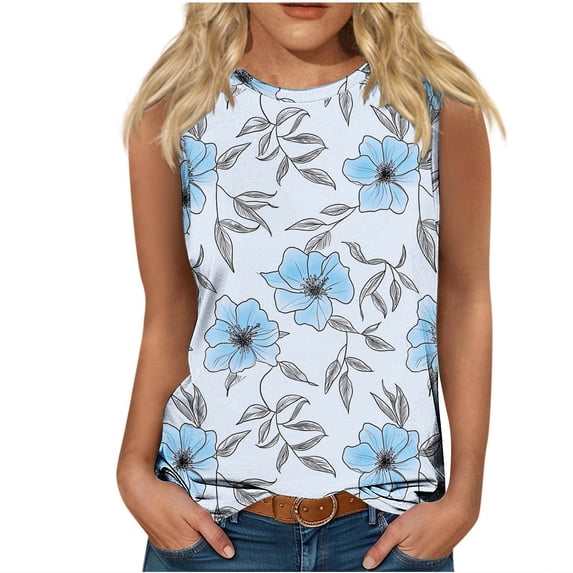 Cilsoka Women Summer Tops Sleeveless Tank Floral Casual Cute Loose Fit Cute T-Shirt Tunic ,Fashion Tops for Women