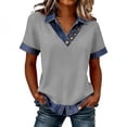 thumbnail image 1 of Cilsoka Women Vacation Button Down Tshirts Dressy Funny Vneck Tops 2026 Trendy Short Sleeve Blouse Denim Pullover Tunic Tops, 1 of 6
