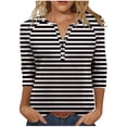thumbnail image 1 of Cilsoka Women's 3/4 Length Sleeve Tops Dressy Henley Button Striped V Neck Raglan T Shirts Trendy Summer Casual Loose Fit Work Blouse, 1 of 6