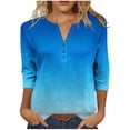 thumbnail image 1 of Cilsoka Women's 3/4 Sleeve Henley Shirts Dressy Casual Gradient Tunic Tops Button Up V Neck Loose Pullover Raglan Blouse, 1 of 6