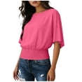 thumbnail image 1 of Cilsoka Women's Crew Neck Crop Tops Y2k Ruched Cinched Waist T Shirts Dolman Sleeve Going Out Summer Top, 1 of 5