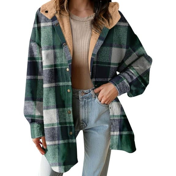 Cilsoka Women's Flannel Hooded Plaid 2025 Shacket Thick Coat Winter Coat for Warmth Button down Warm and Fuzzy Fleece Jacket Fall Winter Warm Outerwear