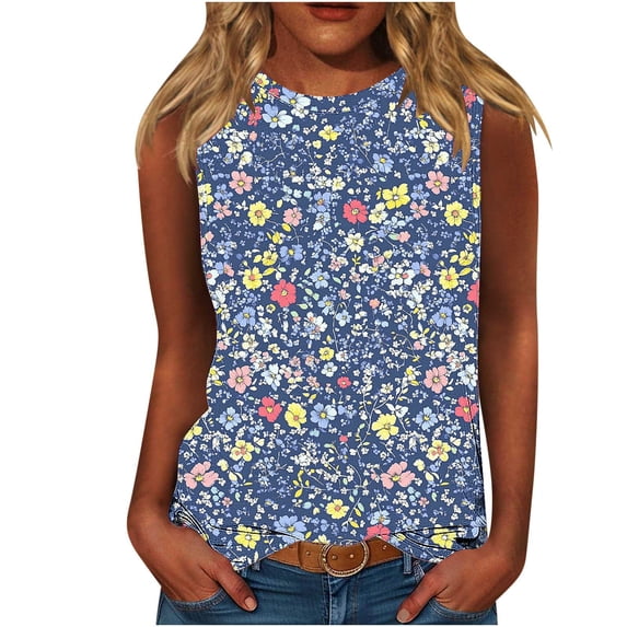 Cilsoka Women's Floral Print Tank Tops High Neck Sleeveless Going Out Tops Summer Tank Tops ,Fashion Tops for Women Trendy Plus Size