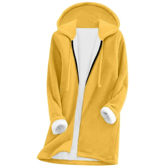Cilsoka Women's Long Hoodies Winter Fleece Jackets with Pockets Casual Zip up Hoodies Soft Sherpa Sweatshirts Warm Teddy Coats