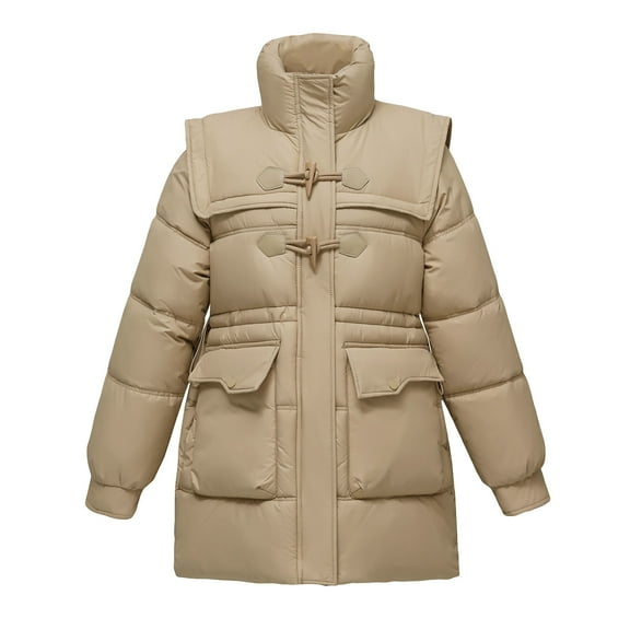 Cilsoka Women's Plus Size Lightweight Puffer Jacket Winter Warm Quilted Bubble Coat Waterproof Windproof No Hooded Stand Collar Cotton Jacket Outerwear - Lightweight Comfortable Winter Long Coat