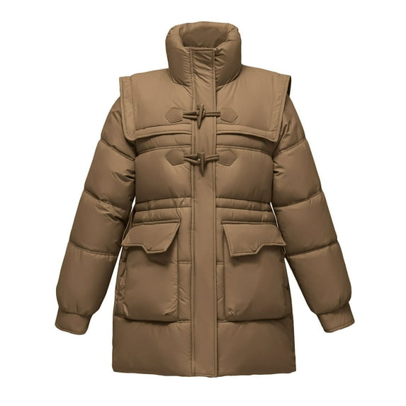 Cilsoka Women's Plus Size Lightweight Puffer Jacket Winter Warm Quilted Bubble Coat Waterproof Windproof No Hooded Stand Collar Cotton Jacket Outerwear - Lightweight Comfortable Winter Long Coat