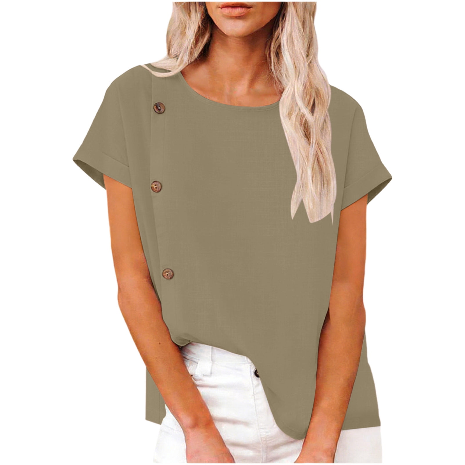 Cilsoka Women's Short Sleeve Shirts Crew Neck Dressy Casual Summer ...