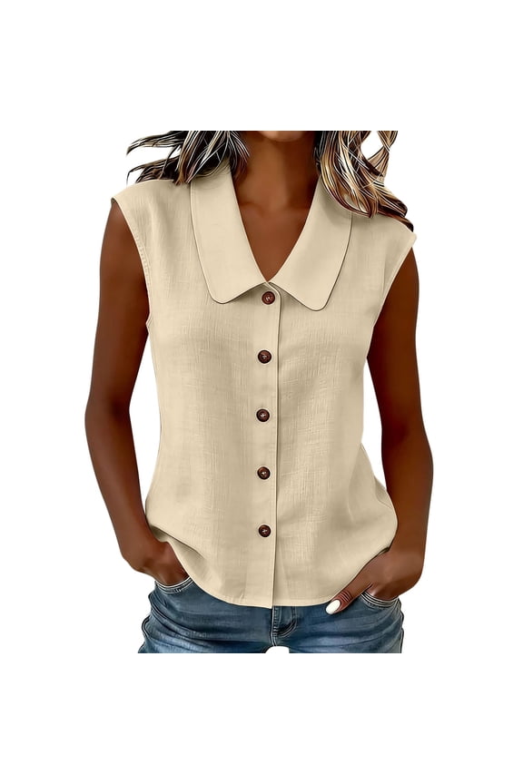 Women's Sleeveless Button Down Blouse Shirt Solid Basic Collared Tank Top Casual V Neck Tank Tops for Work S-XXL