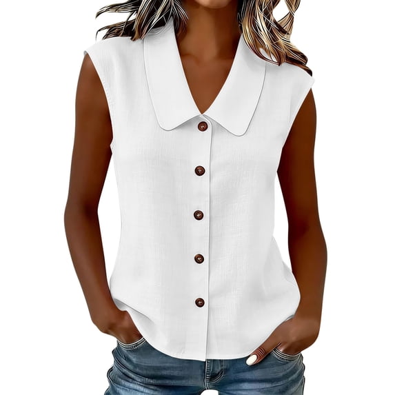 Cilsoka Women's Sleeveless Button Down Blouse Shirt Solid Basic Collared Tank Top Casual V Neck Tank Tops for Work S-XXL