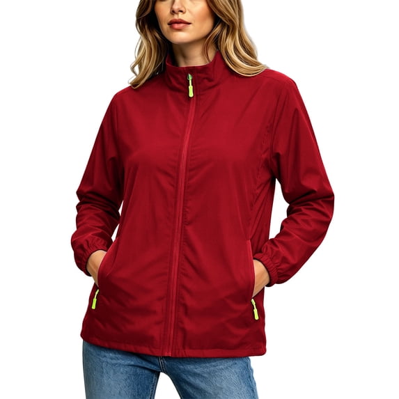 Cilsoka Women's Softshell Jacket Water Resistant Full Zip Windbreaker Lightweight Plus Size Coat with Stand Collar and Zip Pockets