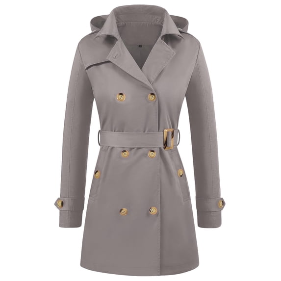 Cilsoka Women's Trench Coat Double-Breasted Belted Slim Outerwear Waterproof Lapel Overcoat Stylish Pea Coat with Detachable Hood