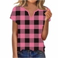 thumbnail image 1 of Cilsoka Women's V Neck T Shirts Short Sleeve Plaid Basic Tees Trendy Summer Going Out Tops Comfy Casual Fashion Clothes, 1 of 5