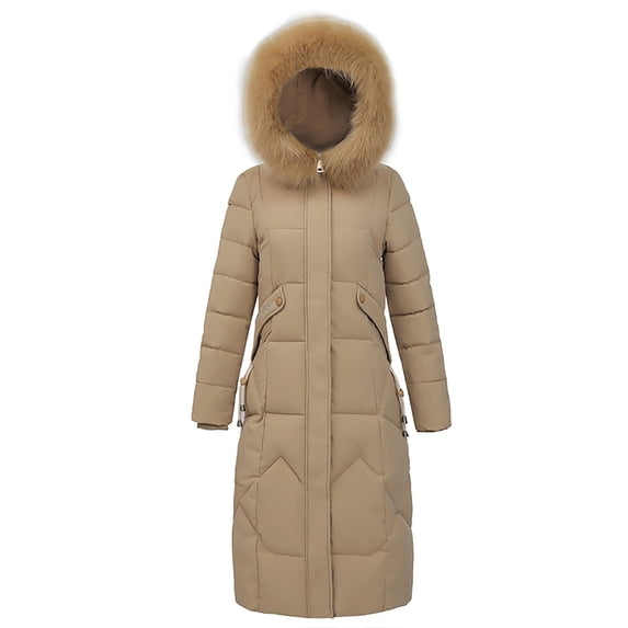 Cilsoka Women's Winter Coats Warm Thicken Long Puffer Jacket Waterproof Quilted Parka with Faux Fur Hood Warm Winter Heavyweight Coat Outerwear