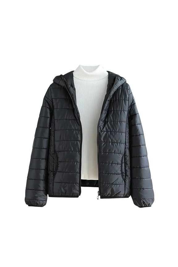 Women's Winter Thin Warm Cotton Coat Lightweight Quilted Padded Coat Short Solid Color Outwear Hooded Down Cotton Jacket Padded Puffer Parkas
