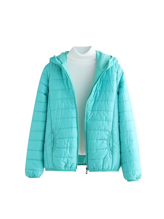 Women's Winter Thin Warm Cotton Coat Lightweight Quilted Padded Coat Short Solid Color Outwear Hooded Down Cotton Jacket Padded Puffer Parkas