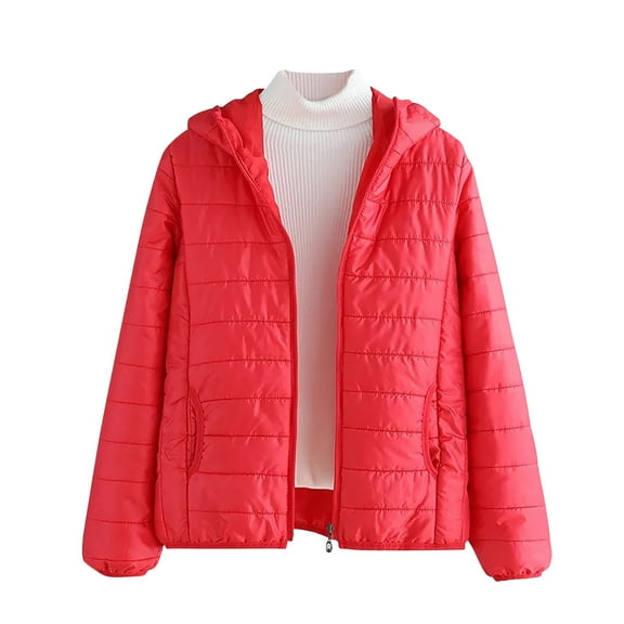 Cilsoka Women's Winter Thin Warm Cotton Coat Lightweight Quilted Padded Coat Short Solid Color Outwear Hooded Down Cotton Jacket Padded Puffer Parkas