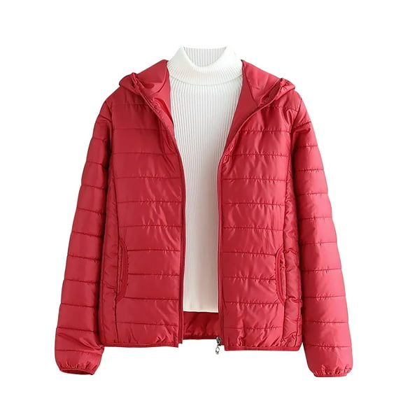 Cilsoka Women's Winter Thin Warm Cotton Coat Lightweight Quilted Padded Coat Short Solid Color Outwear Hooded Down Cotton Jacket Padded Puffer Parkas
