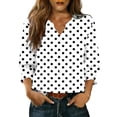 thumbnail image 1 of Cilsoka Womens 3/4 Length Sleeve Tops Dressy Casual Polka Dot Graphic V Neck T Shirts Loose Fit Button Three Quarter Work Blouse with Smocked Cuffs, 1 of 5