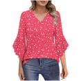 thumbnail image 1 of Cilsoka Womens Business Casual 3/4 Ruffle Sleeve Blouses V Neck Double Layers Mesh Shirts Flowy Dressy Tunic Tops, 1 of 6