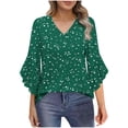 thumbnail image 1 of Cilsoka Womens Business Casual 3/4 Ruffle Sleeve Blouses V Neck Double Layers Mesh Shirts Flowy Dressy Tunic Tops, 1 of 6