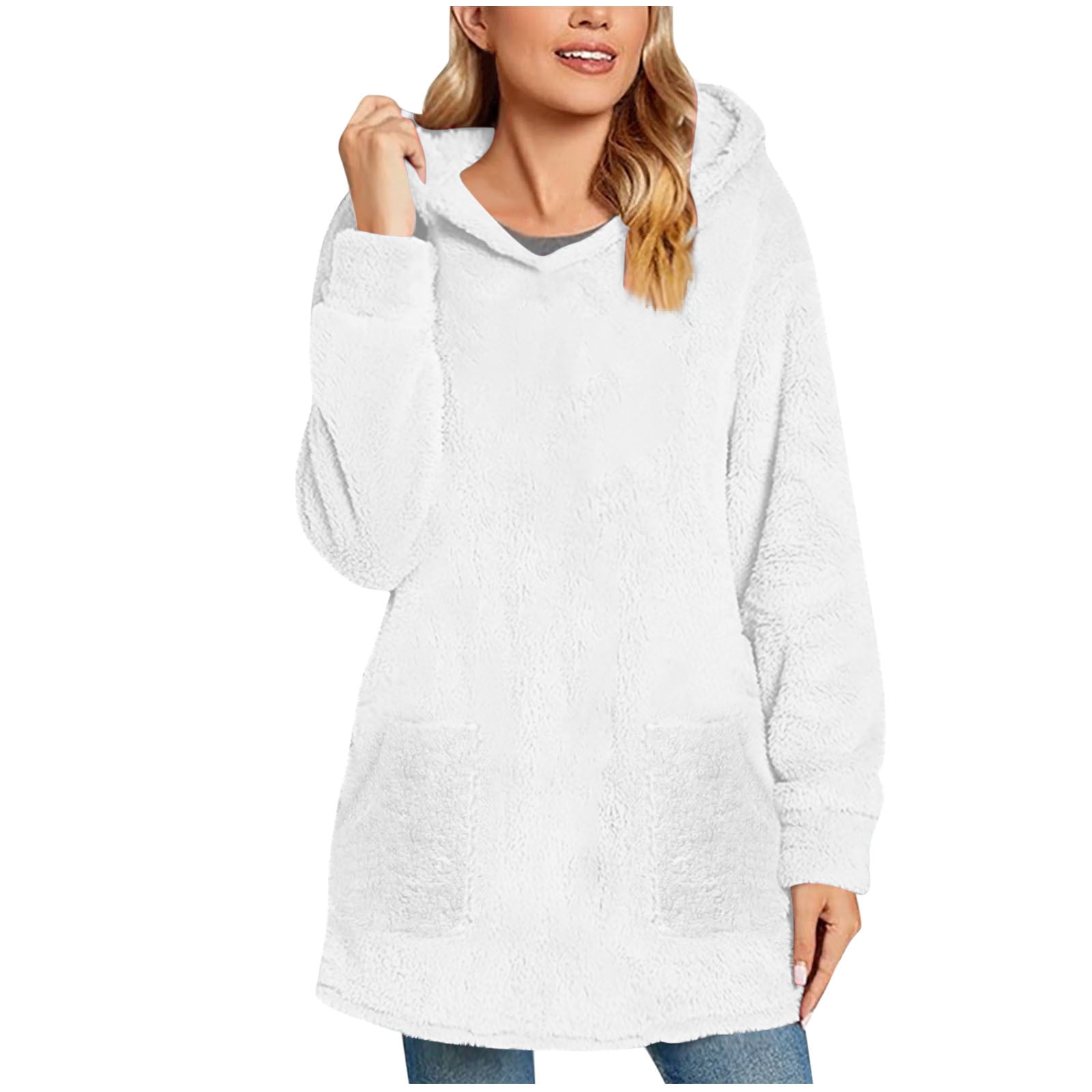 Cilsoka Womens Casual Winter Warm Fleece Sherpa Lined Pullover Hooded ...