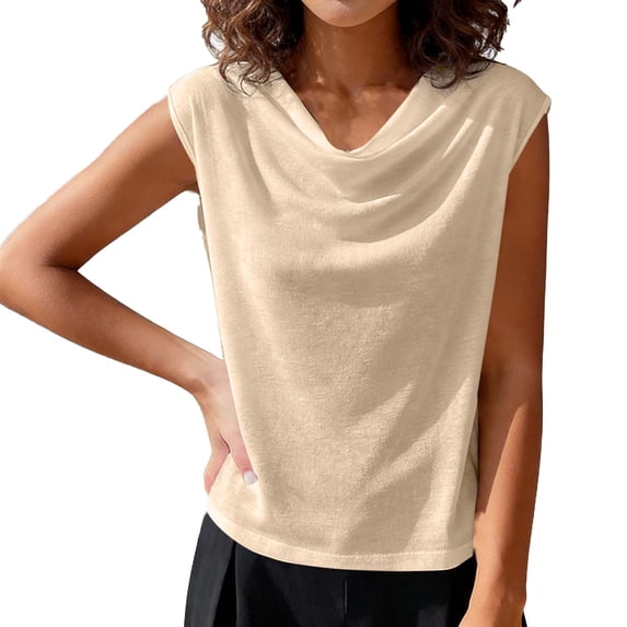 Cilsoka Womens Cowl Neck Tank Tops 2026 Summer Off The Shoulder Asymmetrical Ruched Tops Going Out Sleeveless Shirts