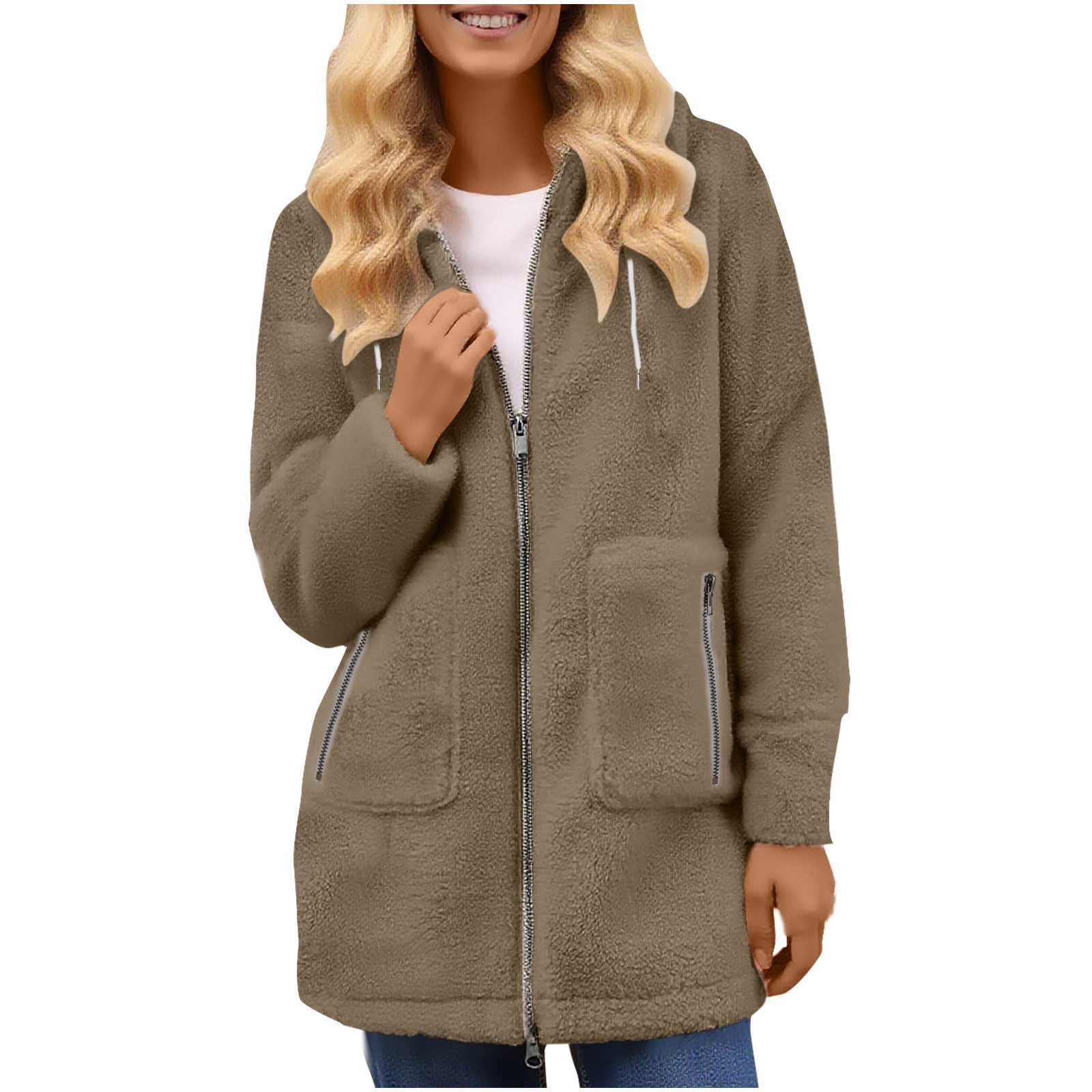 Cilsoka Womens Fleece Jacket Zip Up Sherpa Coats 2025 Oversized Long Sherpa Hoodie Fuzzy Jackets Warm Teddy Coat Winter Hooded Jackets with Pockets