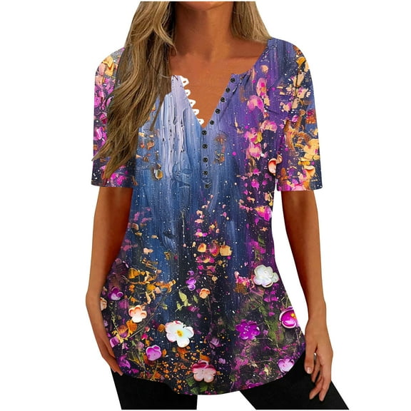 Cilsoka Womens Graphic Shirts Under 10 Dollars Womens Summer Tops Plus Size Tunics for Women 2025 3/4 Sleeve Chiffon Blouses for Women 3/4 Sleeve My Orders Placed