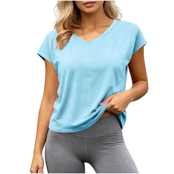 Cilsoka Womens Open Back Workout Crop Tops V Neck Short Sleeve Athletic Shirts Tie Back Oversized Gym Running Yoga Tee