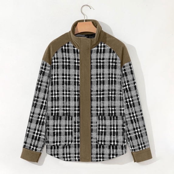 Cilsoka Womens Plaid Shacket Jackets Oversized Denim Jacket Casual Long Sleeve Button Down Zip up Plaid Shacket Boyfriend Jean Jacket With Pockets