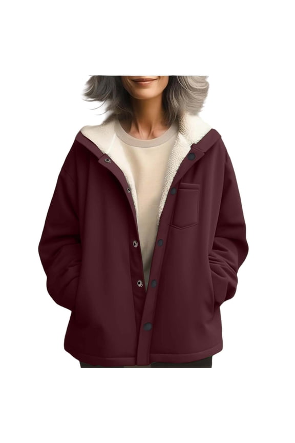Womens Plus Size Winter Coats Fashion Warm Sherpa Fleece Lined Jackets Hooded Parka with Pockets Button Coats Outerwear