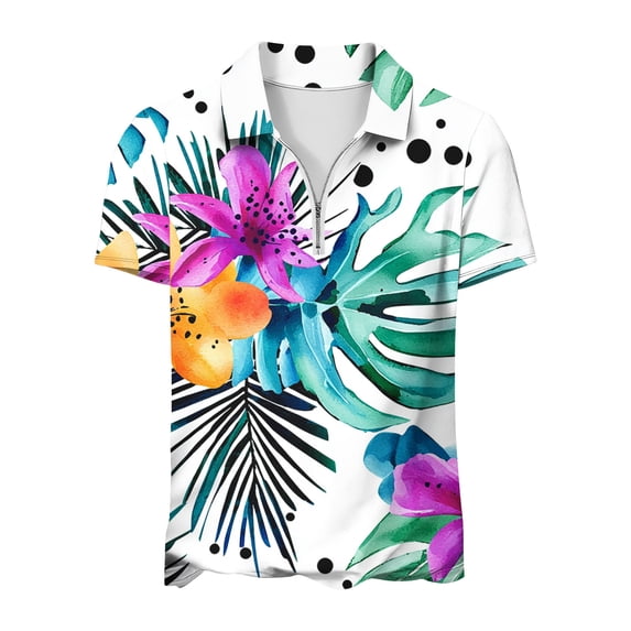 Cilsoka Womens Print Shirts Short Sleeve Dressy Zip V-Neck Business ...