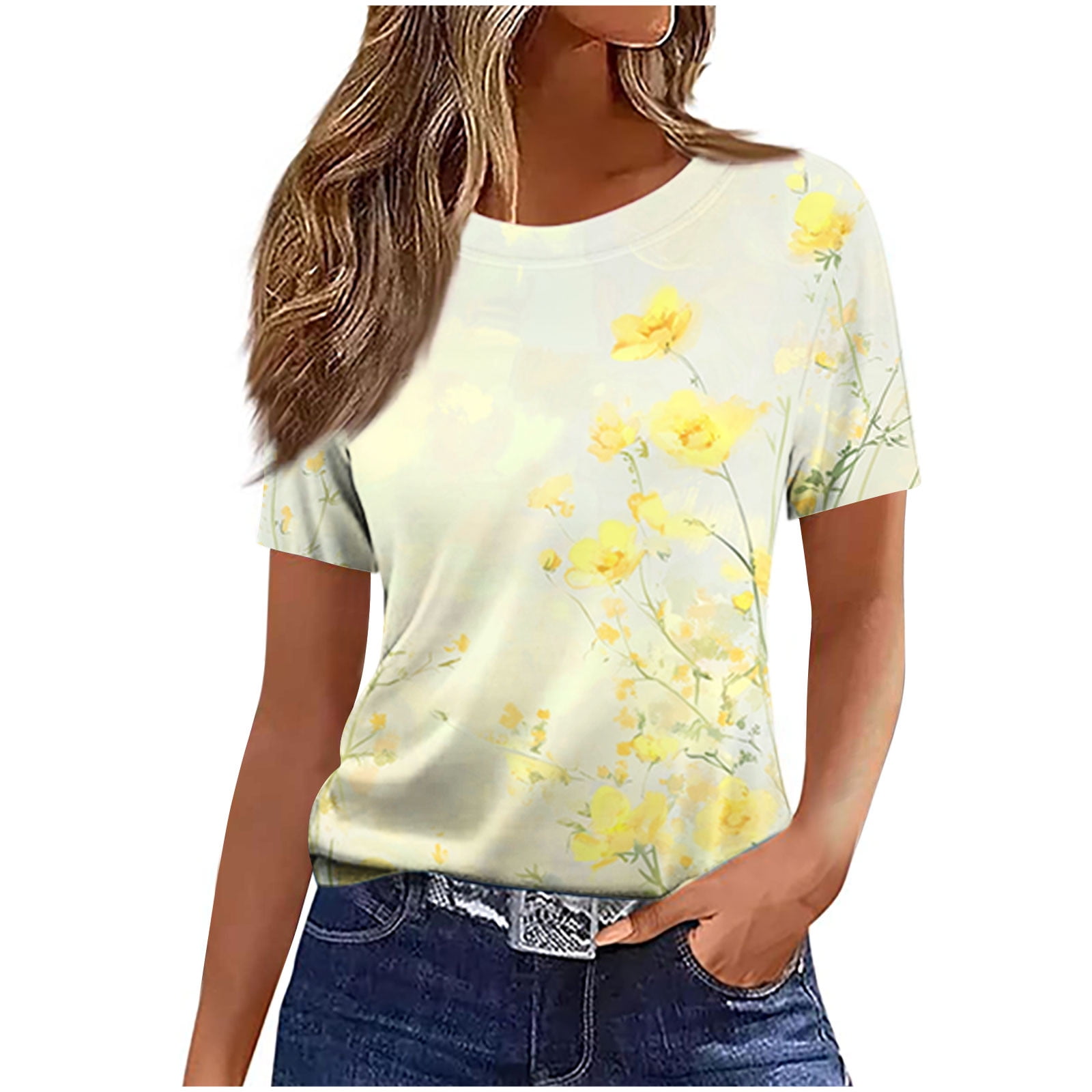 Cilsoka Womens Shirts Summer Casual Short Sleeve Summer Tops for Women ...