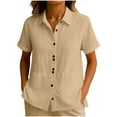 thumbnail image 1 of Cilsoka Womens Short Sleeve Button Down Shirts Loose fit Casual V Neck Collared Solid Work Blouse with Pockets, 1 of 6