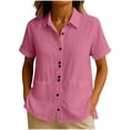 thumbnail image 1 of Cilsoka Womens Short Sleeve Button Down Shirts Loose fit Casual V Neck Collared Solid Work Blouse with Pockets, 1 of 6